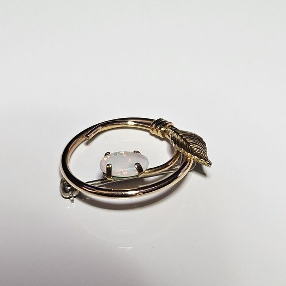 *Sale* Vintage Krementz Circle Leaf 14K Gold Filled Real Fire Opal Small Brooch - Picture 8 of 10